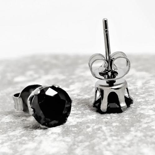 RVS Oorknoppen met Ronde Zwarte Zirkonia 6mm  - Unisex, Sieraden, Tassen en Uiterlijk, Oorbellen, Nieuw, Knopjes of Stekers, Overige materialen