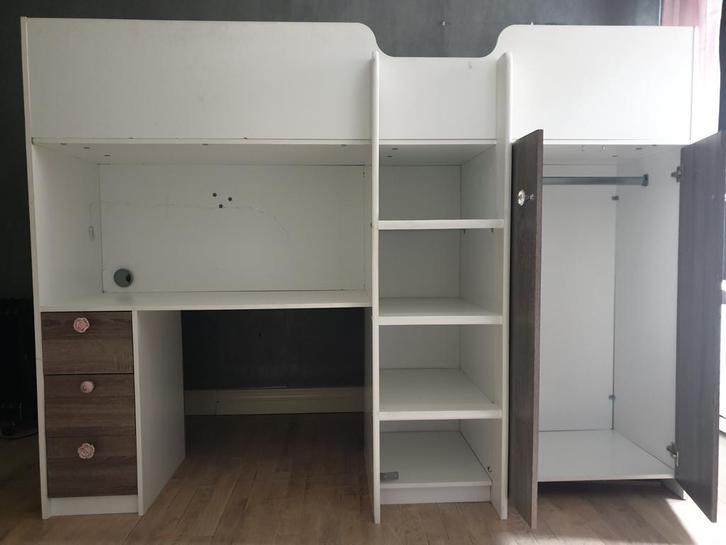 Mooie Hoogslaper met Bureau en Kast, Huis en Inrichting, Slaapkamer | Stapelbedden en Hoogslapers, Gebruikt, Hoogslaper, 90 cm