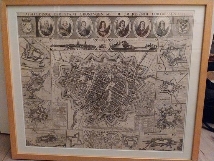 Oude kaart van Groningen 1732, Antiek en Kunst, Kunst | Litho's en Zeefdrukken, Ophalen