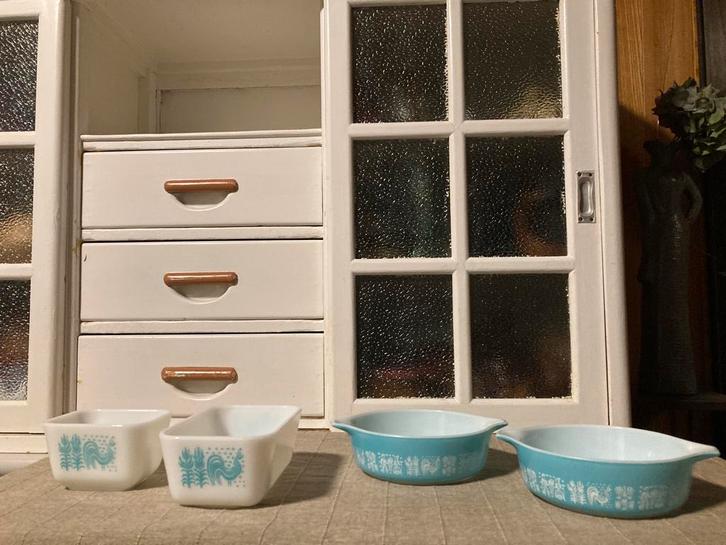 Vintage Pyrex Turquoise Amish Butterprint Set, Huis en Inrichting, Keuken | Servies, Zo goed als nieuw, Schaal of Schalen, Overige stijlen