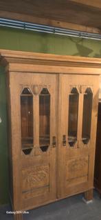 Antieke Eiken Kloosterkast met Geslepen Glas, Ophalen, Gebruikt, 50 tot 75 cm, Eikenhout
