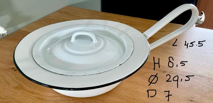 oude emaille bedpan/ondersteek.wit met zwart randje +deksel, Antiek en Kunst, Antiek | Emaille, Ophalen of Verzenden