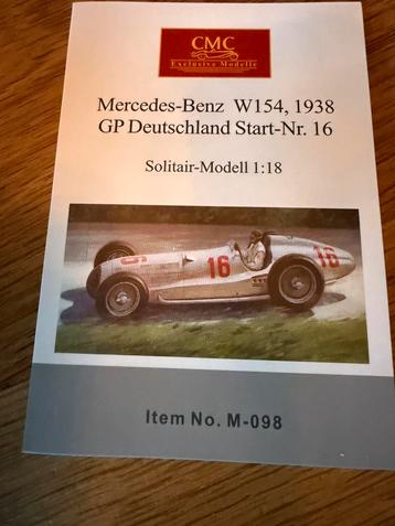 1:18 Mercedes-Benz W154 GP Sieger Duitsland 1938 CMC M-098 beschikbaar voor biedingen