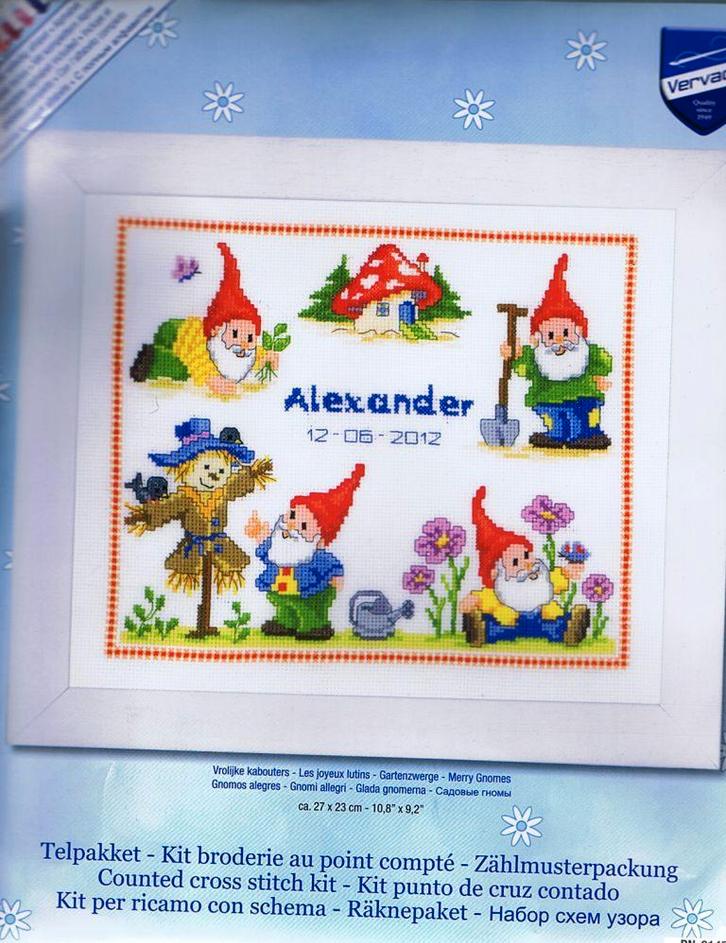 Cado vervaco borduurpakket geboorte vrolijke kabouters, Hobby en Vrije tijd, Borduren en Borduurmachines, Nieuw, Borduurpakket