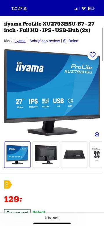 Iiyama ProLite XU2793HSU - 27 inch Full HD IPS Monitor beschikbaar voor biedingen