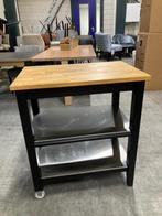 stoere werktafel keukeneiland op wieltjes hout en staal, Zo goed als nieuw, Minder dan 100 cm, 25 tot 50 cm, 50 tot 100 cm
