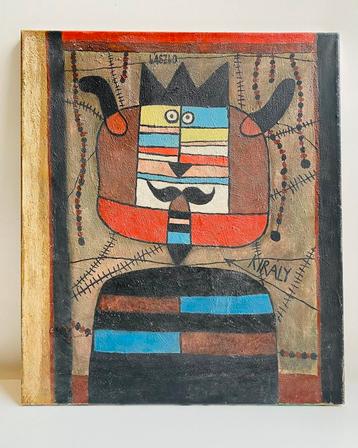 Abstract olieverf schilderij van Laszlo Kiraly beschikbaar voor biedingen