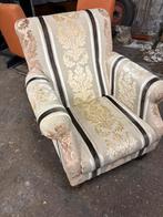 Vintage fauteuil met gestreepte stof, Ophalen, Gebruikt, Hout, 75 tot 100 cm