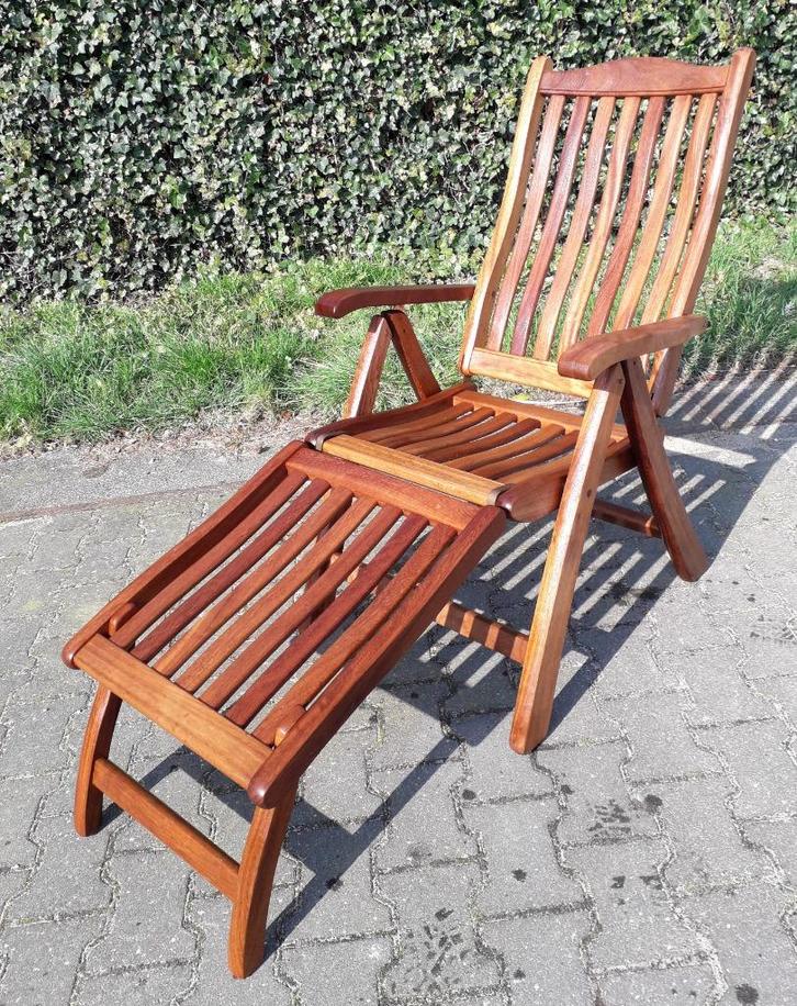 Alexander Rose Bengal Roble Ascot standenstoel + voetenbank, Tuin en Terras, Ligbedden, Gebruikt, Teakhout, Inklapbaar, Verstelbaar