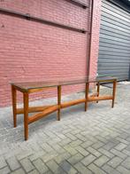 Vintage teakhouten design tafel met glas, Ophalen of Verzenden