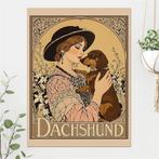 DACHSHUND Teckel Poster art nouveau stijl affiche, Antiek en Kunst, Verzenden