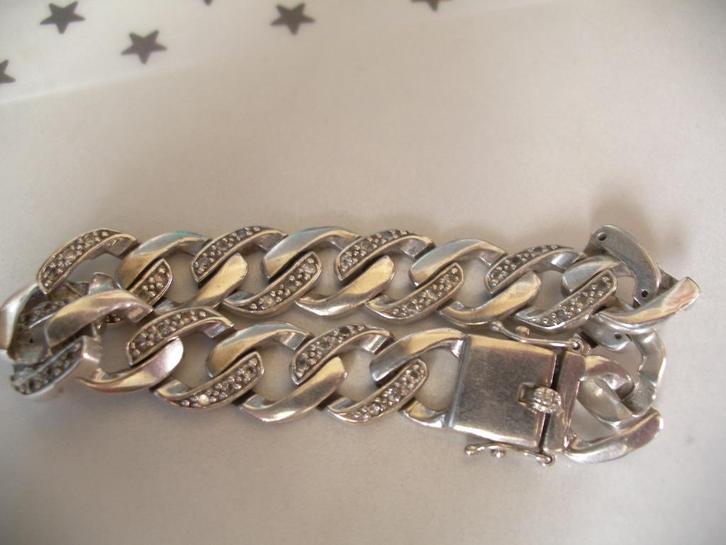 Een mooie Zilveren Schakel Armband met Zirkonia steentjes, Sieraden, Tassen en Uiterlijk, Antieke sieraden, Armband, Zilver, Verzenden
