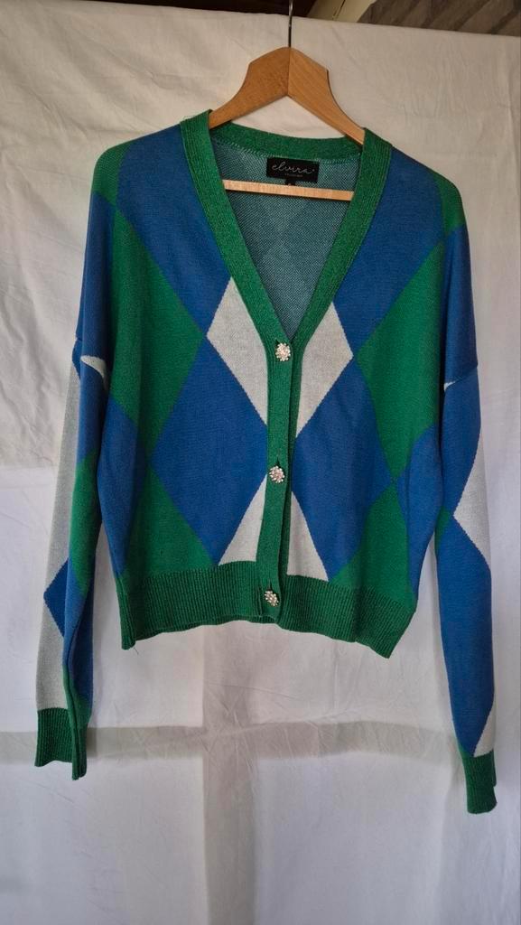 Elvira kleurrijk vest zirkonia knopen mt S, Kleding | Dames, Truien en Vesten, Gedragen, Maat 36 (S), Overige kleuren, Ophalen of Verzenden