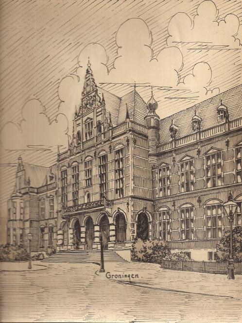 Groningen  Academiegebouw Tekening Sievers 50/60er jaren, Antiek en Kunst, Kunst | Etsen en Gravures, Ophalen of Verzenden