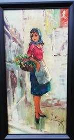 Jeune femme avec un panier de fleurs. Sign. Sign. Olie/doek, Ophalen