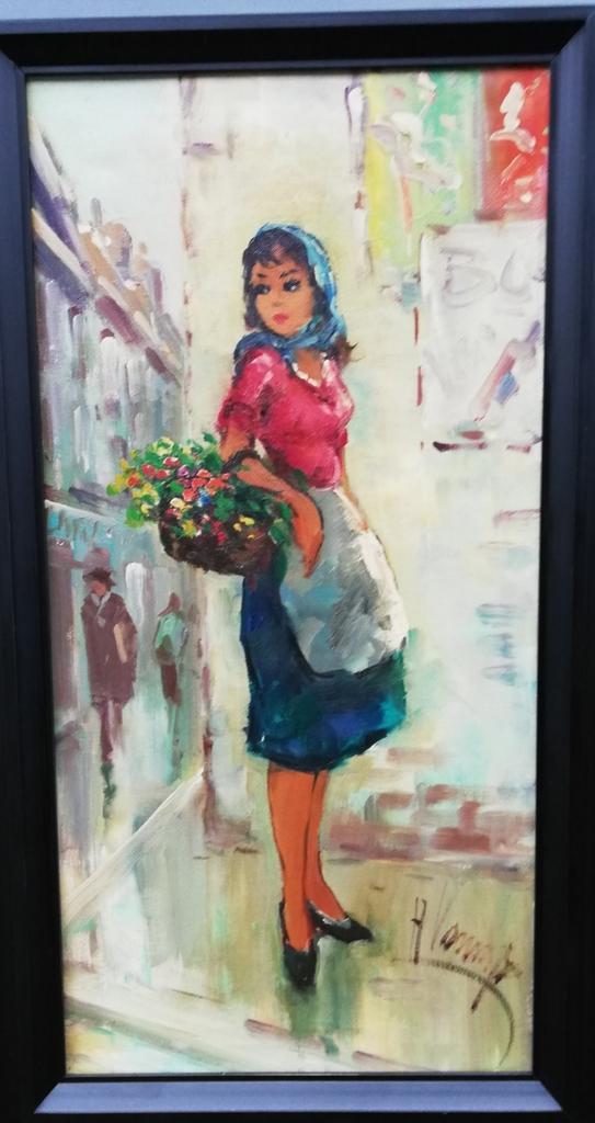 Jeune femme avec un panier de fleurs. Sign. Sign. Olie/doek, Antiek en Kunst, Kunst | Schilderijen | Klassiek, Ophalen