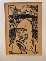 Franken, J. Pzn. Houtsnede Biddende vrouw, Ophalen of Verzenden