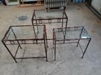 3 Metalen Bijzettafels met Glasplaat - Set, Huis en Inrichting, Ophalen