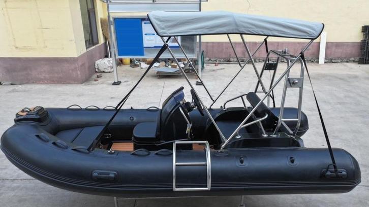 RIB 390 zwart met teak look, verlichting en + winterstalling, Watersport en Boten, Bootonderdelen, Nieuw, Overige typen, Motorboot
