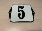 Langcat emaille bord huisnummer nummer 5, Antiek en Kunst, Antiek | Emaille, Ophalen of Verzenden