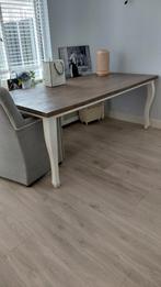 Houten Eettafel, witte poten, bruin blad, Huis en Inrichting, Tafels | Eettafels, Ophalen, 50 tot 100 cm, Landelijk, Vijf personen of meer