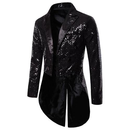 Heren lang zwart glitter colbert mannen zwarte blazer jas, Kleding | Heren, Kostuums en Colberts, Nieuw, Zwart, Verzenden
