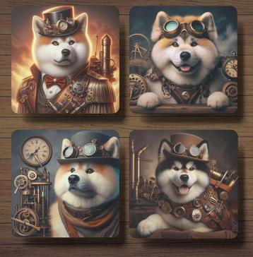 Akita Steampunk onderzetters met houder beschikbaar voor biedingen