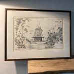 Vintage Windmolen Tekening P.J. Holman '77, 52x39cm, Ingelij, Antiek en Kunst, Ophalen of Verzenden