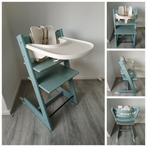 Stokke Tripp Trapp aqua blue met babyset, tray en tuigje, Ophalen of Verzenden, Zo goed als nieuw, Noorwegen, Meegroeistoel