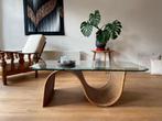 Design Salontafel Glas & Rieten Onderstel, Ophalen, Gebruikt, 100 tot 150 cm, 50 tot 100 cm