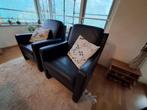 Zwart leren bankstel met twee losse stoelen., Huis en Inrichting, Ophalen, Zo goed als nieuw, Leer