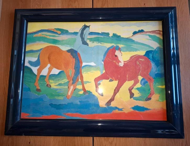 Schilderij grazing horses franz marc replica ingelijst, Antiek en Kunst, Kunst | Overige Kunst, Ophalen of Verzenden