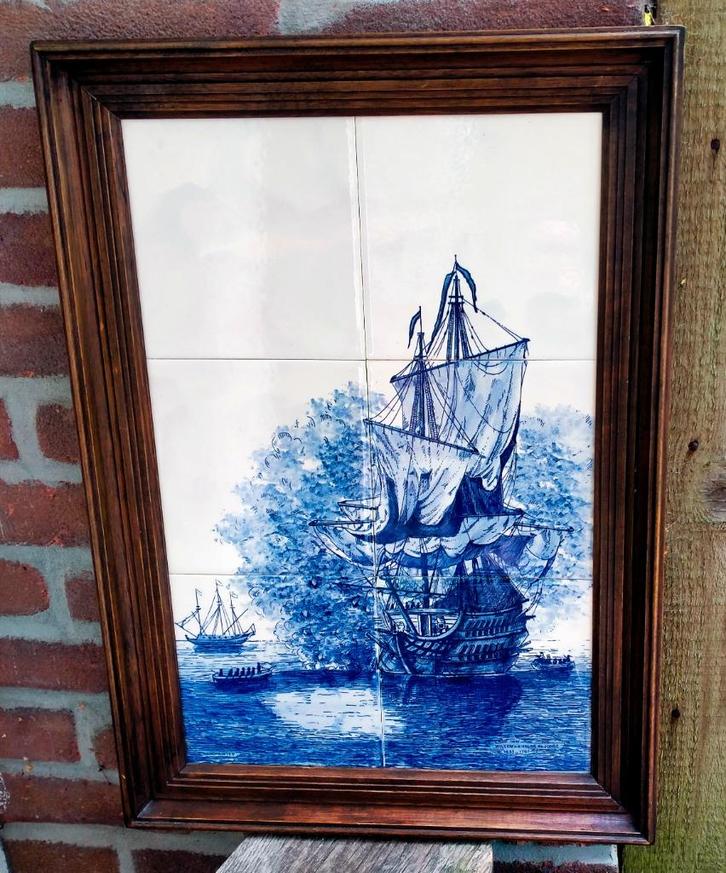 Delfts Blauwe Tegel Schilderij / Wanddecoratie - Zeilschip, Huis en Inrichting, Woonaccessoires | Wanddecoraties, Zo goed als nieuw