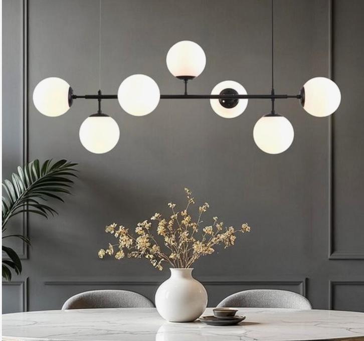 Moderne hanglamp met glazen bollen - 7 lampen, Huis en Inrichting, Lampen | Hanglampen, Nieuw, Minder dan 50 cm, Glas, Ophalen of Verzenden
