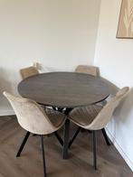 Eettafel met 4 stoelen, Huis en Inrichting, Tafels | Eettafels, Ophalen, Rond, Zo goed als nieuw, Marmeren blad