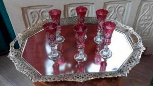 Antiek houten dienblad met metalen rand in Barok stijl., Antiek en Kunst, Antiek | Keukenbenodigdheden, Ophalen of Verzenden