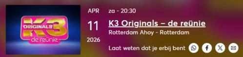K3 Originals - De Reünie 11-04-2026 20:30, Tickets en Kaartjes, Evenementen en Festivals, Drie personen of meer