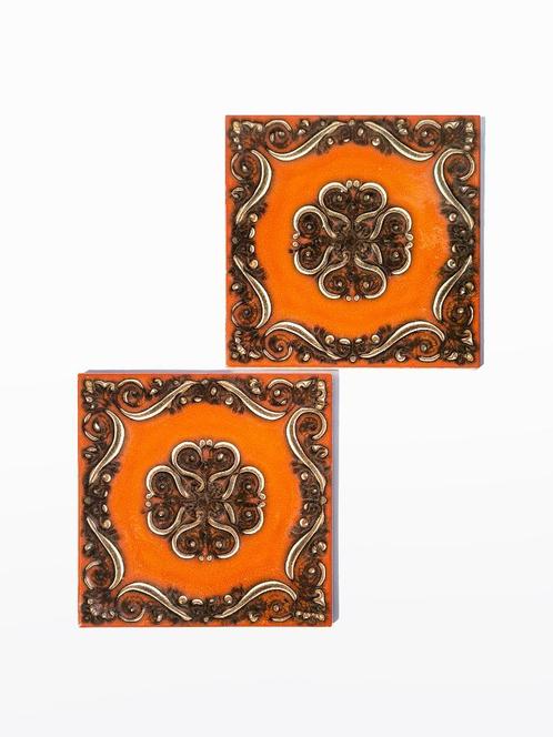 Set van 2 retro tegels, oranje bruin, Ilaliaans (per stuk), Antiek en Kunst, Antiek | Wandborden en Tegels, Verzenden