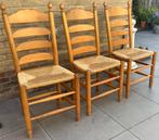 3 blank-eiken eetkamerstoelen, biezen zitting, heel netjes., Ophalen, Gebruikt, Overige kleuren, Drie