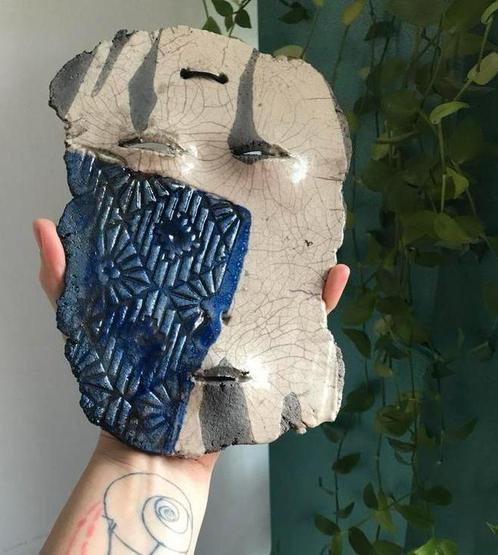 3 handgemaakte, keramieken maskers,kunstobject, Colja de Roo, Antiek en Kunst, Kunst | Designobjecten, Ophalen of Verzenden