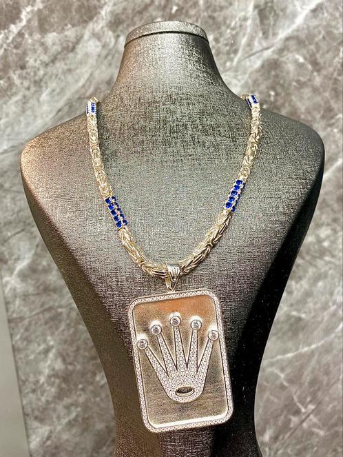 925 Zilveren Ketting met Rolex Hanger, Sieraden, Tassen en Uiterlijk, Kettingen, Nieuw, Zilver, Zilver, Met edelsteen, Ophalen of Verzenden