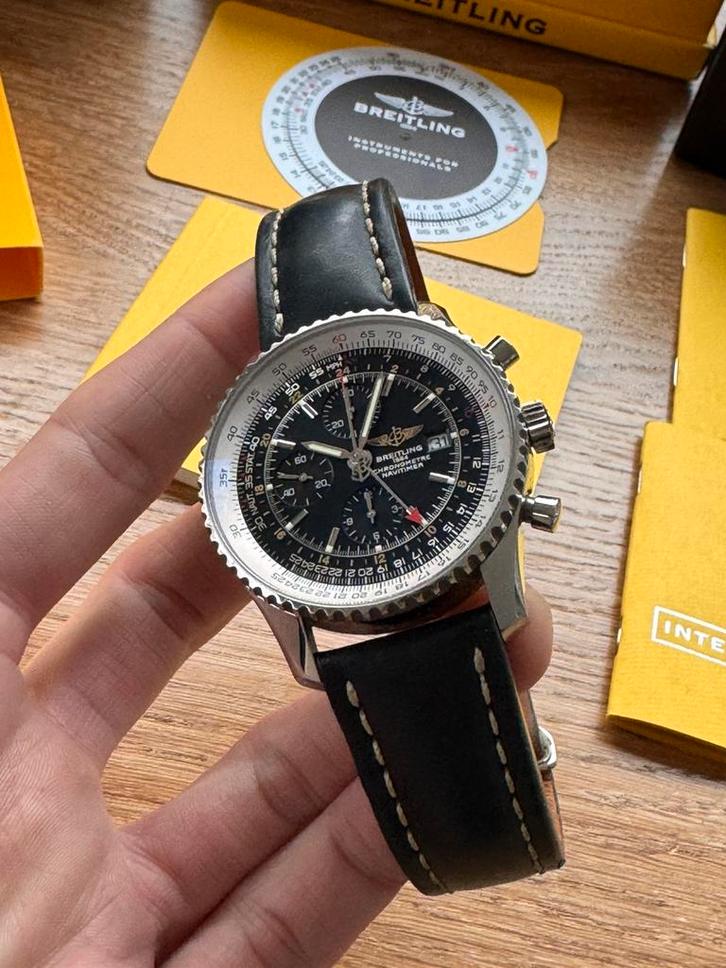 Breitling Navitimer World GMT 46mm - Full Set, Sieraden, Tassen en Uiterlijk, Horloges | Heren, Gebruikt, Polshorloge, Breitling