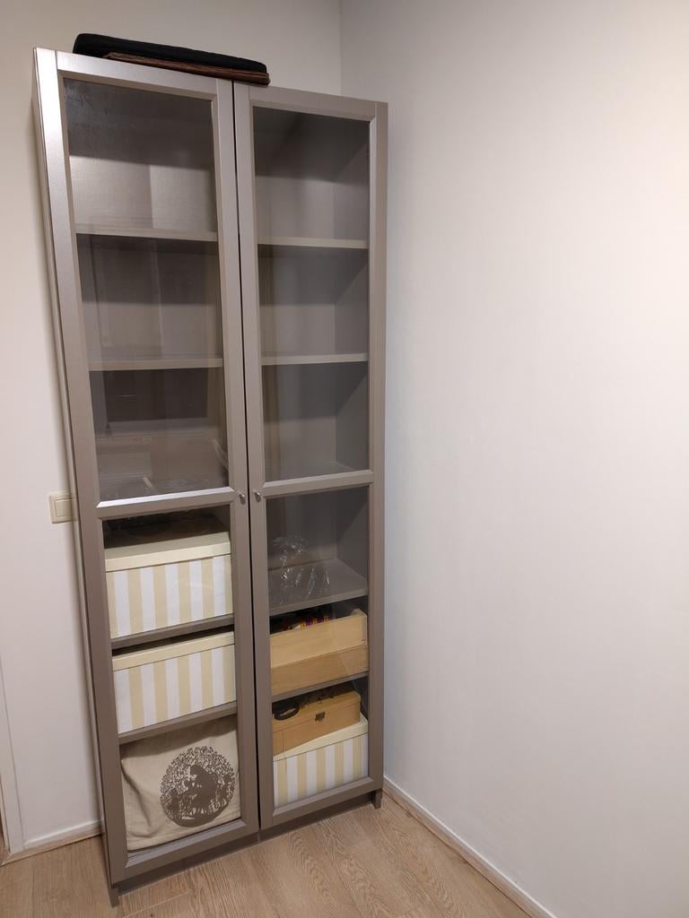 Ikea Billy boekenkast metallic grijs met deuren, Ophalen, 200 cm of meer, 50 tot 100 cm, Zo goed als nieuw
