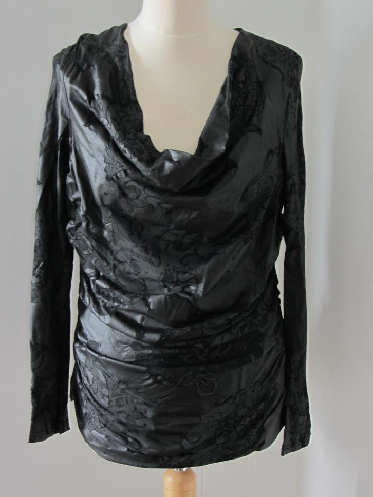 Top 44, zwart met grijs glans, l.m. FEESTKLEDING z.g.a.n., Kleding | Dames, Tops, Zo goed als nieuw, Maat 42/44 (L), Zwart, Lange mouw