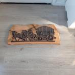 gietijzeren plaat huifkar met paarden wanddecoratie, farmer, Antiek en Kunst, Ophalen of Verzenden