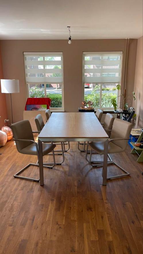 Blank eiken Eettafel 6 personen met leren stoelen, Huis en Inrichting, Tafels | Eettafels, Gebruikt, 50 tot 100 cm, 200 cm of meer