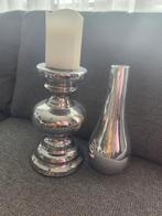 Kaarsenhouder en Vaasje - Set, Ophalen, Zo goed als nieuw, Grijs, Zilver