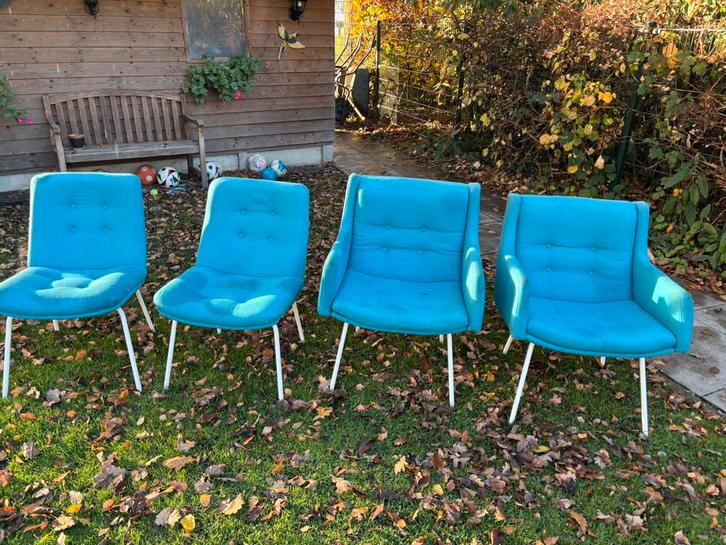 Vintage Artifort design stoelen stoel eetkamer, Huis en Inrichting, Stoelen, Gebruikt, Vier, Stof, Blauw, Ophalen