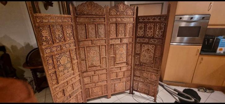 Handgesneden oosters kamerscherm – massief hout – uniek stuk, Huis en Inrichting, Woonaccessoires | Kamerschermen, Zo goed als nieuw