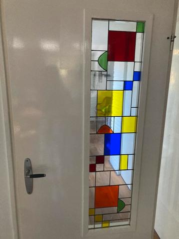 Glas in lood binnendeur Mondriaanstijl jaren 30 deurbeslag beschikbaar voor biedingen